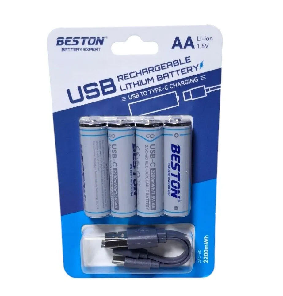[BST-2AC-60] Baterias Li-ion recargables USB-C AAX4 2200mWh 1.5V AA