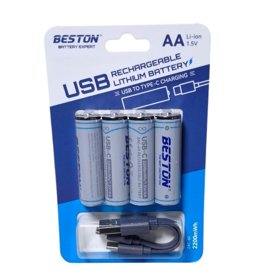 Baterias Li-ion recargables USB-C AAX4 2200mWh 1.5V AA