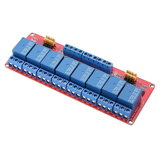 Tarjeta con 8 relés optocoplados 5V. Activación Alto/Bajo