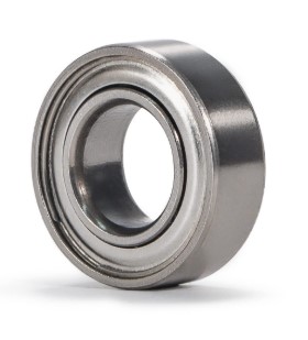 Rodamiento metálico con diámetro interior de 4mm, diámetro exterior de 10mm, y altura de 4mm.