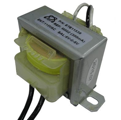 Transformador de voltaje con secundario 6VAC-0-6VAC, 0.3A