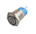 Suiche metálico pulsador self-lock de 16mm para exterior con iluminación azul con logo