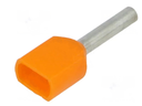 Terminal tubular aislada doble 2X0.5 (22AWG) - Color Naranja